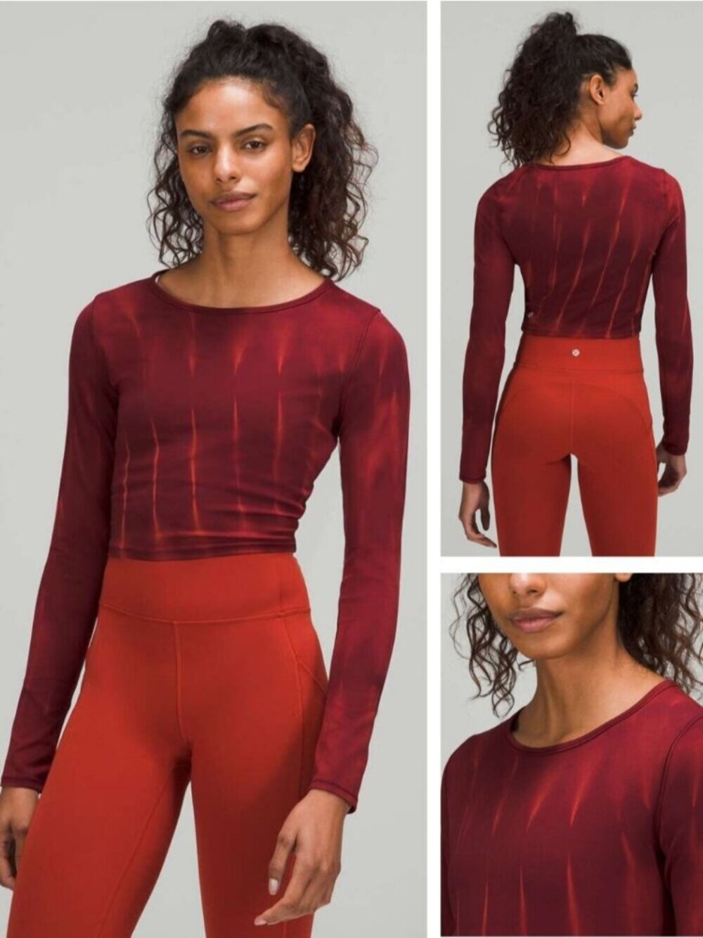 LULULEMON Wunder Train Cropped Long Sleeve Shirt Size 4 Sun Bleached Wash Red